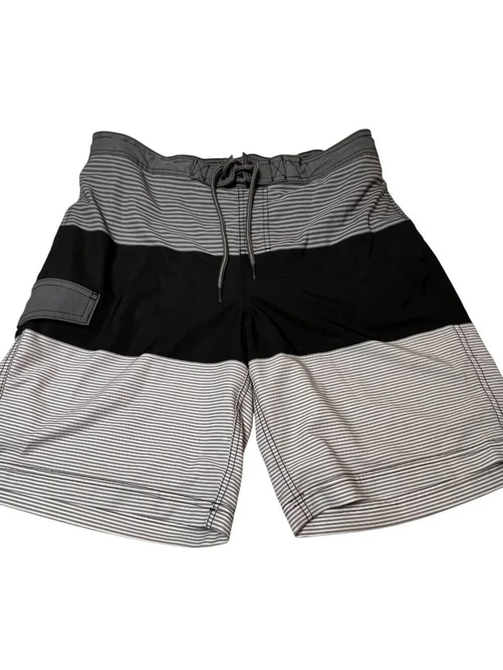 George Men Board Shorts Swim Trunks Lined Gray Black Striped Size M 32-34 Pocket